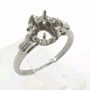 Art Deco Handmade Engagement Mounting Ring Platinum 800 with Natural Diamonds