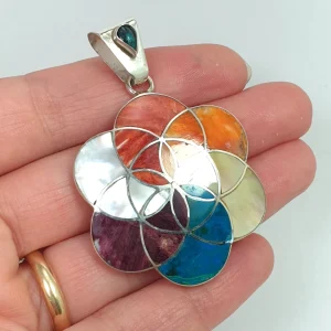 Peruvian Pendant Sterling Silver 950 similar Navajo With Natural Stones