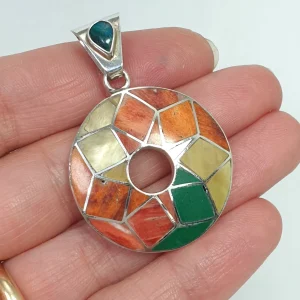 Peruvian Pendant Sterling Silver 950 similar Navajo With Natural Stones