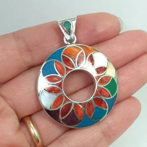 Peruvian Pendant Sterling Silver 950 similar Navajo With Natural Stones