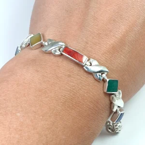 Peruvian Bracelet Sterling Silver 950 Similar Navajo With Natural Stones