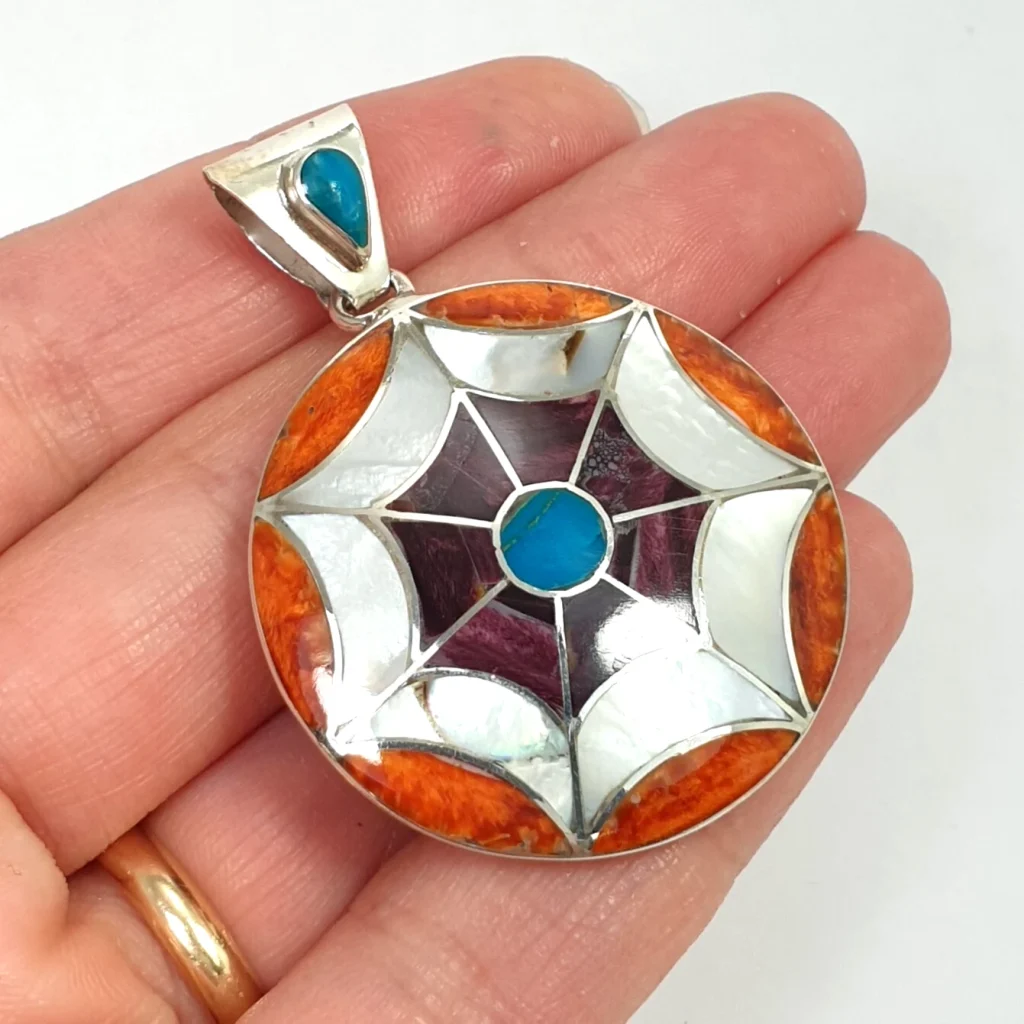 Peruvian Pendant Sterling Silver 950 similar Navajo With Natural Stones