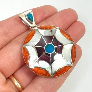 Peruvian Pendant Sterling Silver 950 similar Navajo With Natural Stones