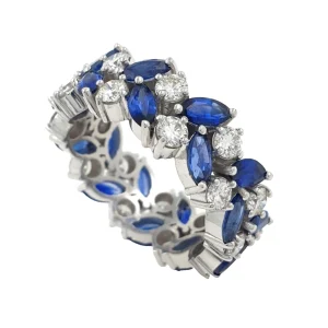 Eternity Band Ring 14k White Gold Natural Diamonds 1.6ct with Sapphires 3.38ct