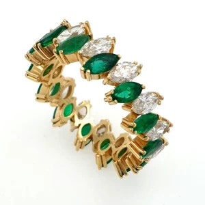 Eternity Band Diamonds 1.8ct with Zambian Emeralds Ring 18k Yellow Gold Natural