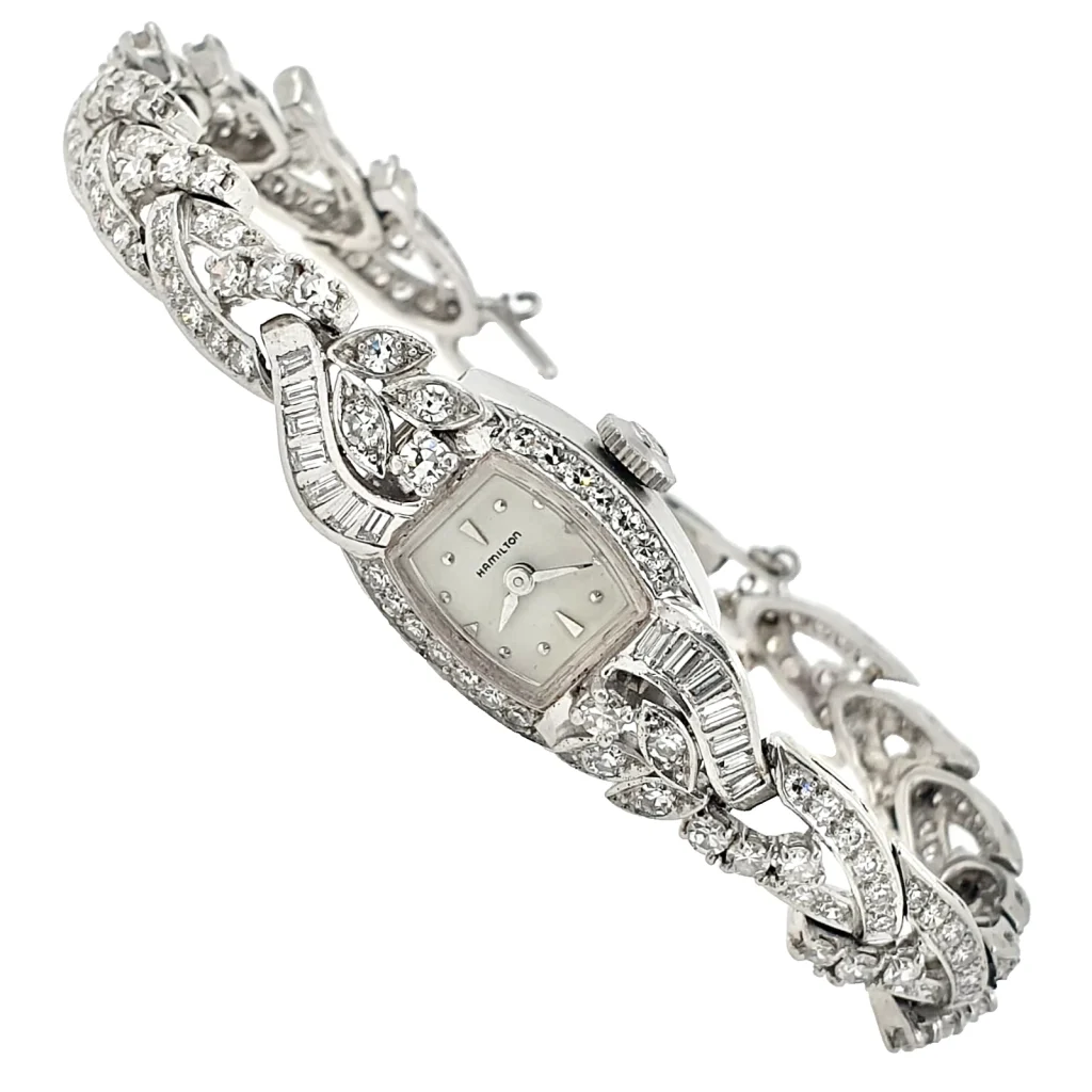 Lady Vintage Hamilton Manual Watch Platinum Diamonds Circa 1950s