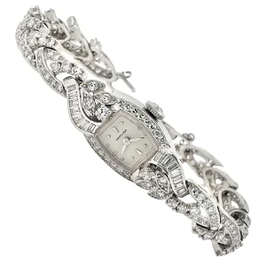 Lady Vintage Hamilton Manual Watch Platinum Diamonds Circa 1950s