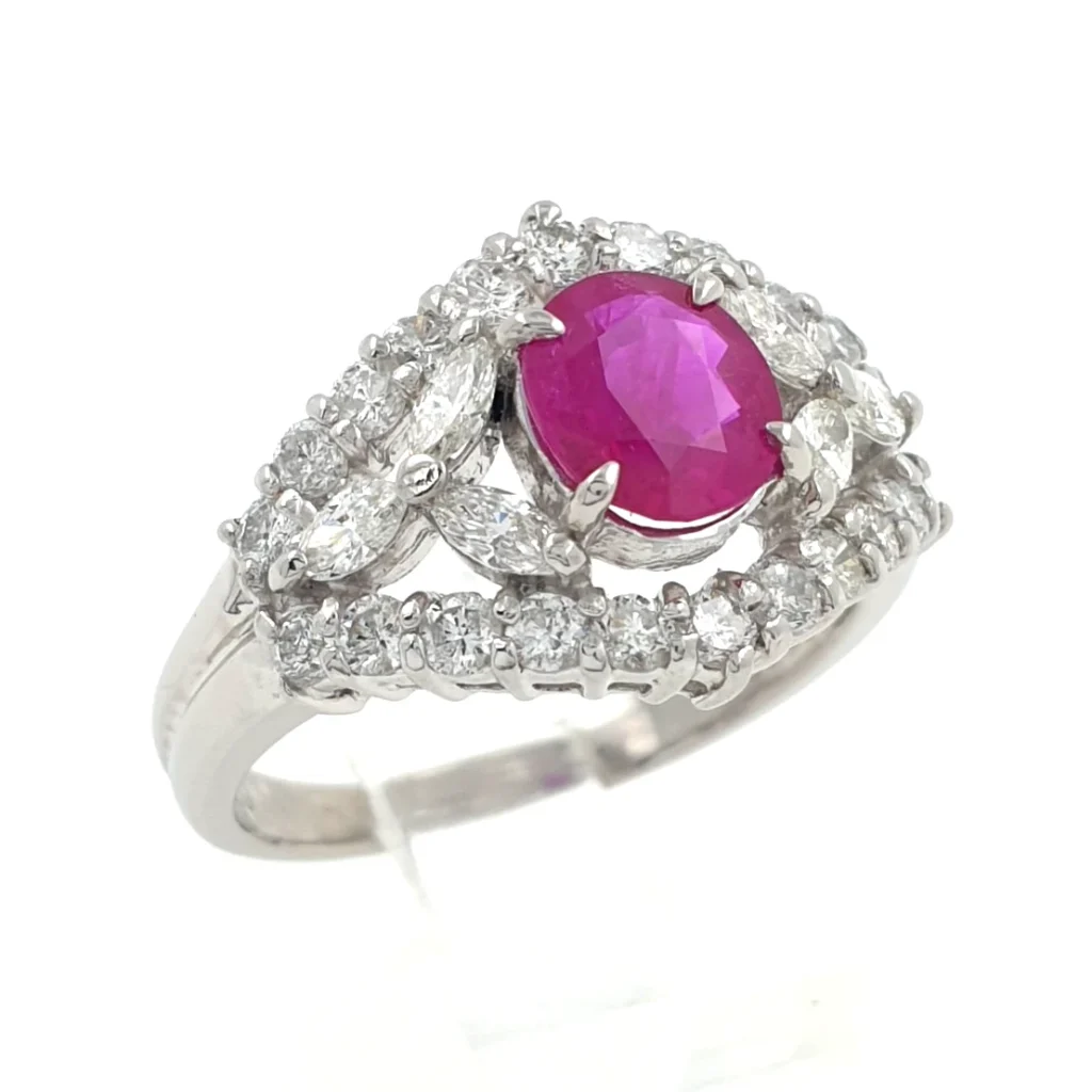 Burma Ruby & Natural Diamond Ring 900 Platinum 6.8gr