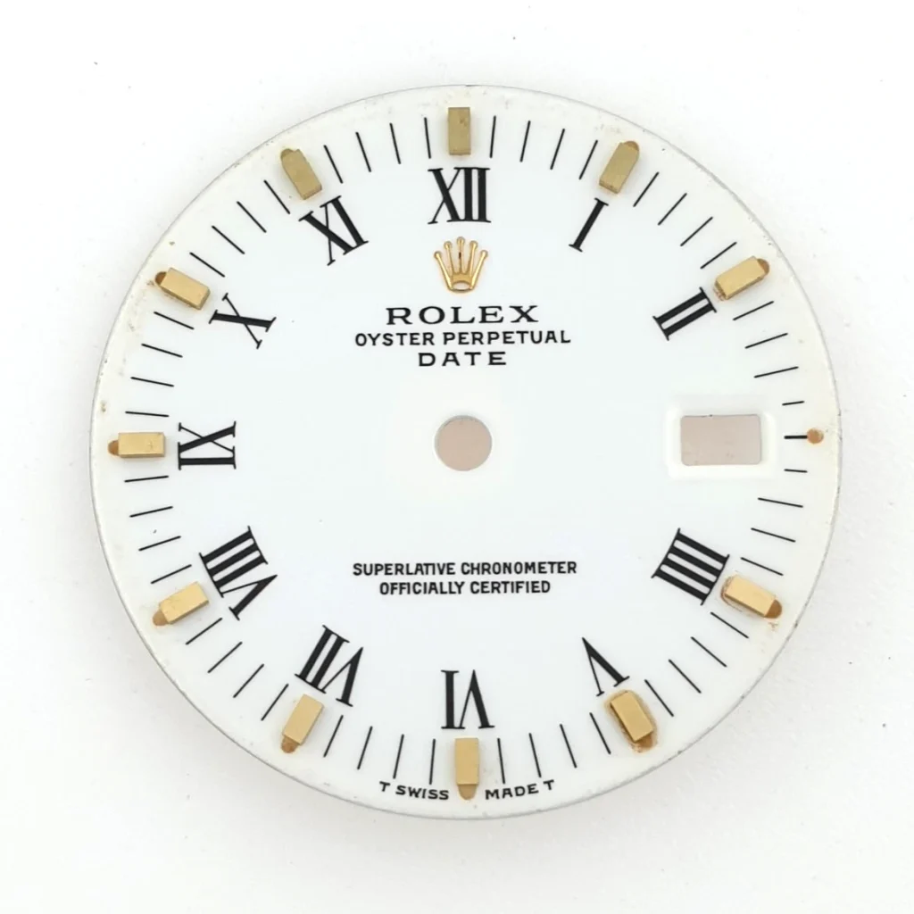Rolex 34mm Oyster Perpetual Date 15200 White Enamel Dial Gold Sticks Roman