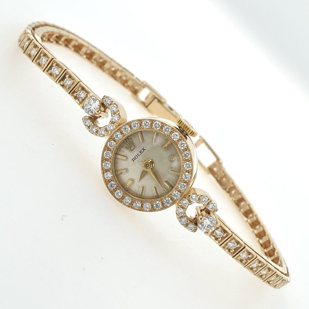 Lady Rolex Vintage Manual Watch 14k Yellow Gold with Natural Diamonds 1950s