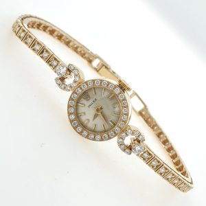 Lady Rolex Vintage Manual Watch 14k Yellow Gold with Natural Diamonds 1950s