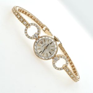 Lady Rolex Vintage Manual Watch 14k Yellow Gold with Natural Diamonds 1950s