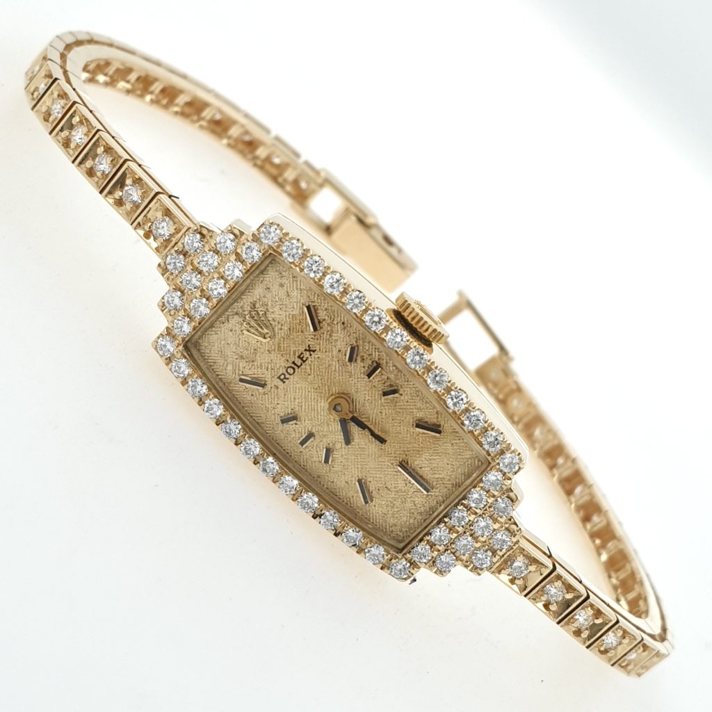 Lady Rolex Vintage Manual Watch 14k Yellow Gold with Natural Diamonds 1950s