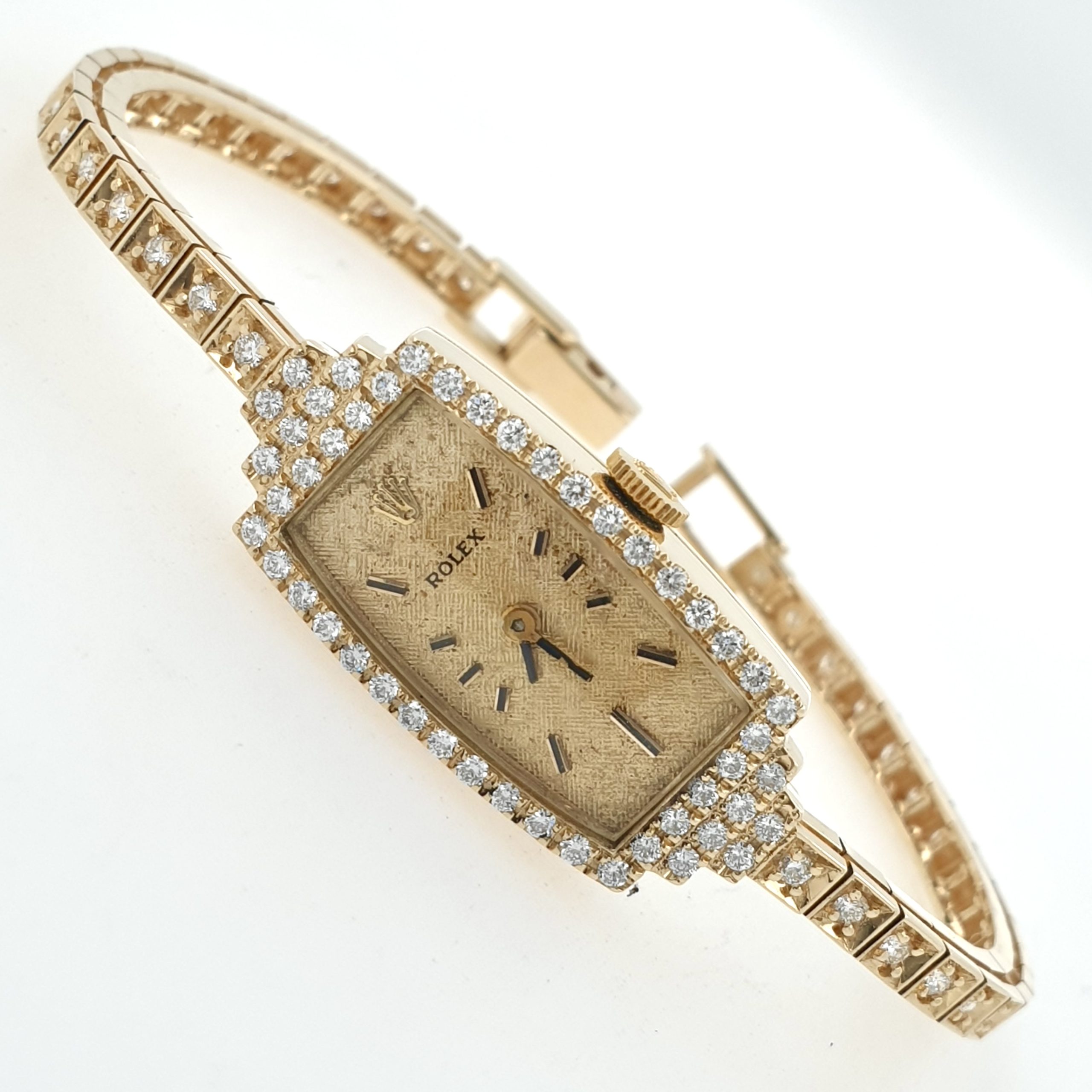 Lady Rolex Vintage Manual Watch 14k Yellow Gold with Natural Diamonds 1950s