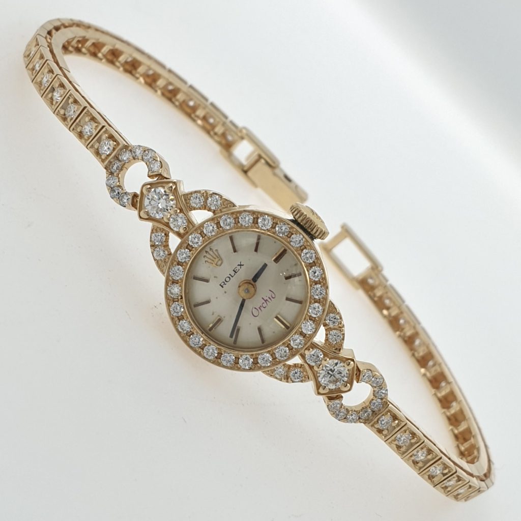 Lady Rolex Vintage Manual Watch 14k Yellow Gold with Natural Diamonds 1950s