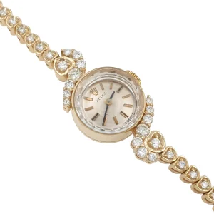 Lady Rolex Vintage Manual Watch 14k Yellow Gold with Natural Diamonds 1950s