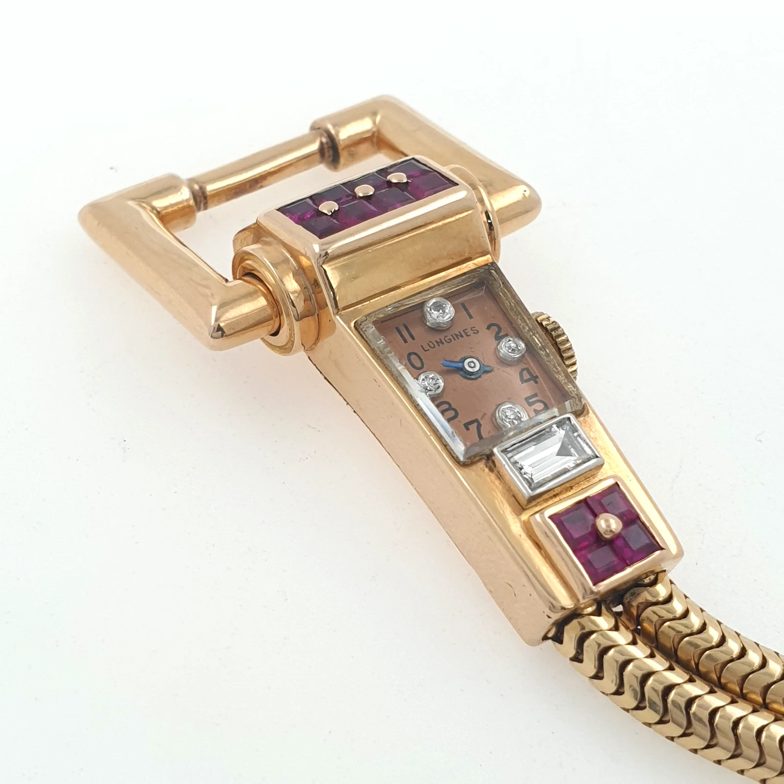 Extremely Rare Longines Vintage Manual 3L Watch 1940s 14k Gold Diamonds Rubies - Image 10