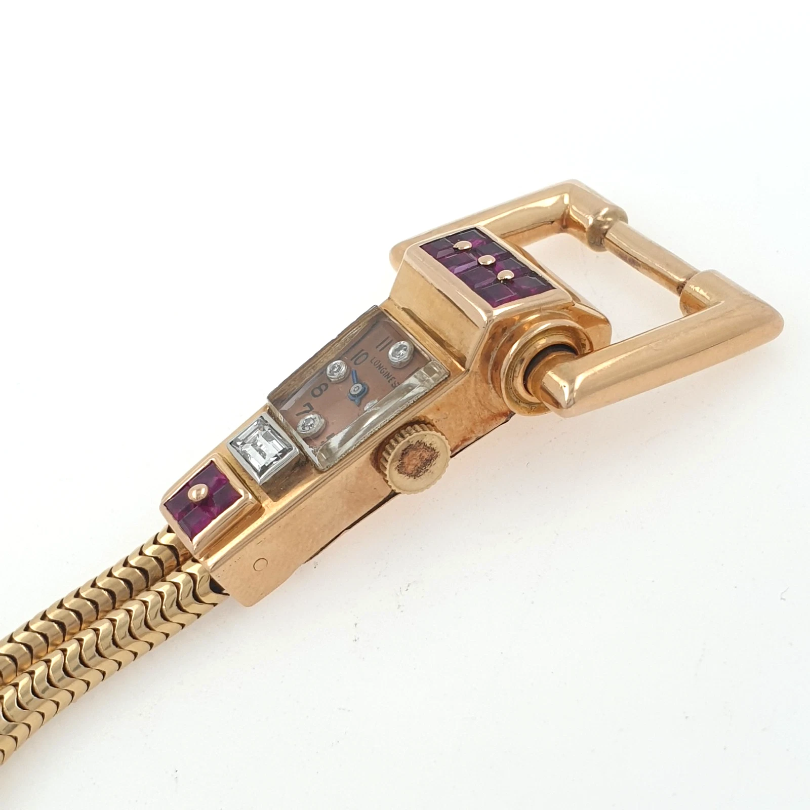 Extremely Rare Longines Vintage Manual 3L Watch 1940s 14k Gold Diamonds Rubies - Image 9
