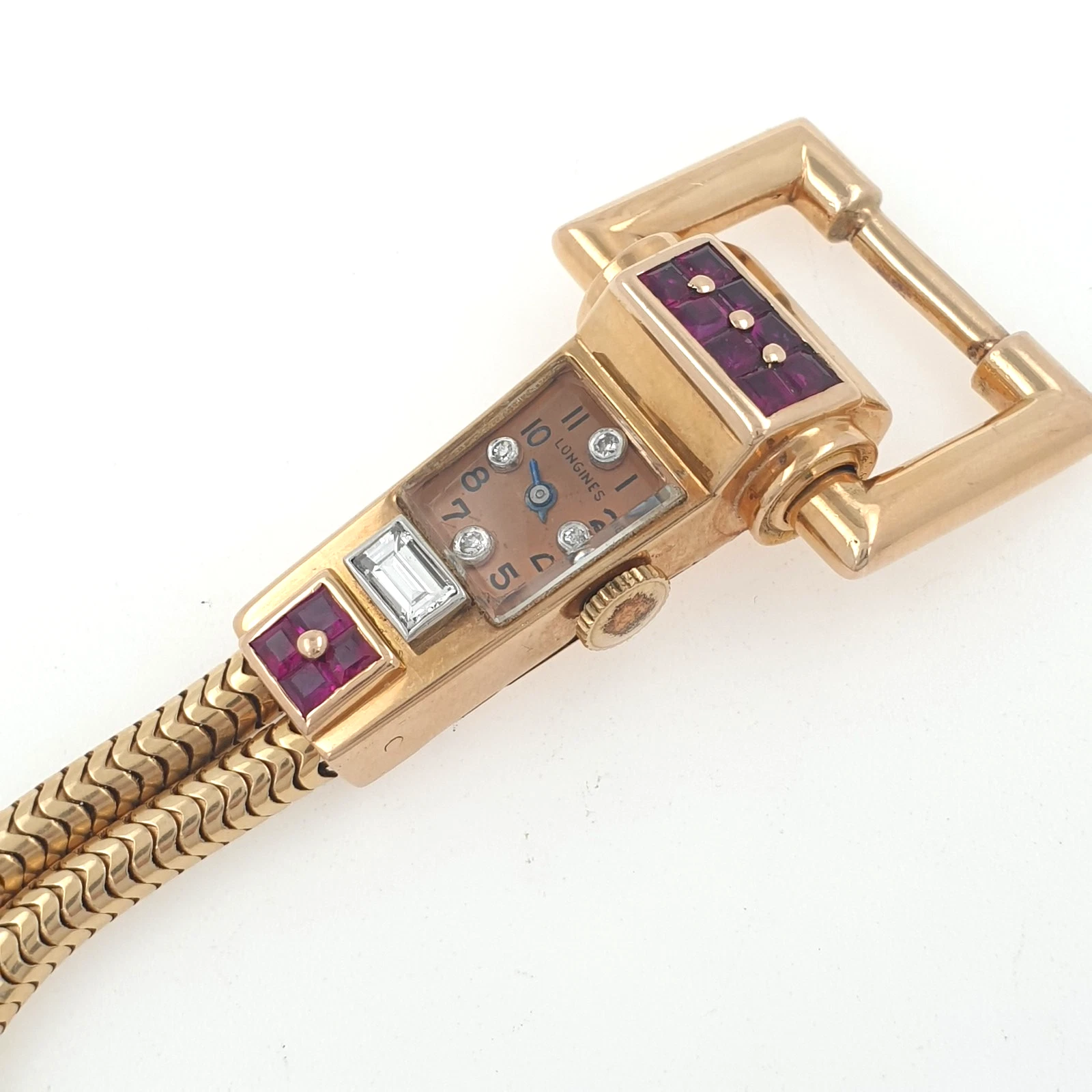 Extremely Rare Longines Vintage Manual 3L Watch 1940s 14k Gold Diamonds Rubies - Image 8
