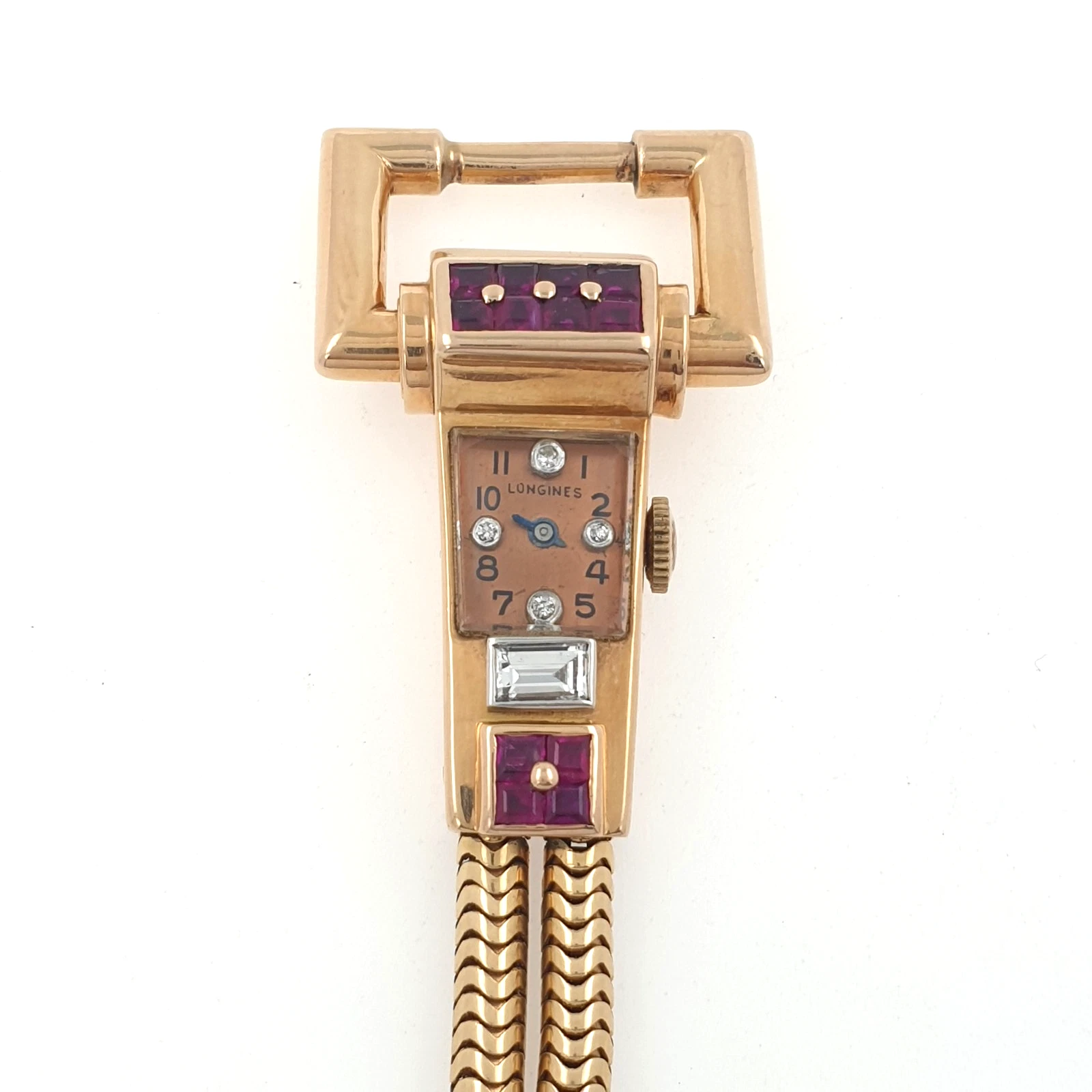 Extremely Rare Longines Vintage Manual 3L Watch 1940s 14k Gold Diamonds Rubies - Image 7