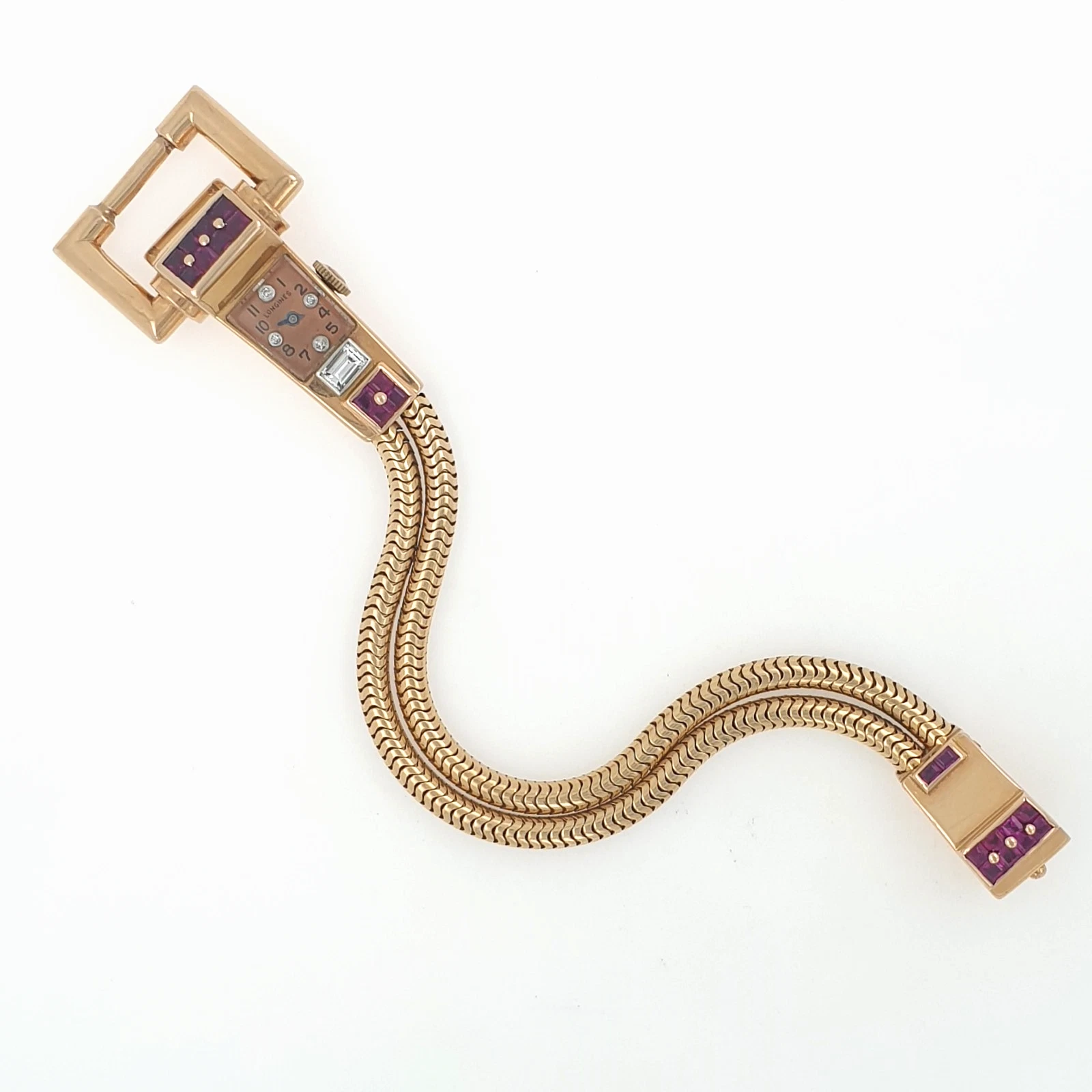 Extremely Rare Longines Vintage Manual 3L Watch 1940s 14k Gold Diamonds Rubies - Image 4