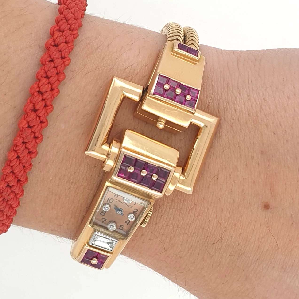 Extremely Rare Longines Vintage Manual 3L Watch 1940s 14k Gold Diamonds Rubies - Image 3