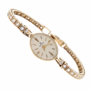 Lady Rolex Vintage Manual Watch 14k Yellow Gold with Natural Diamonds 1950s