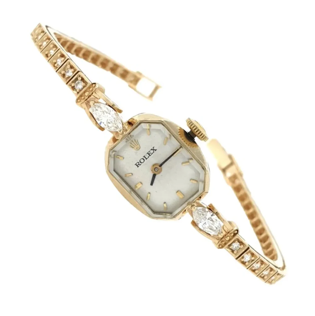 Lady Rolex Vintage Manual Watch 14k Yellow Gold with Natural Diamonds 1950s